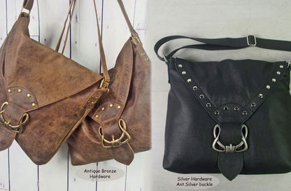 Black Celtic leather Crossbody bag with rivets