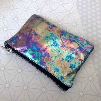 Metallic Oil slick Leather Zipper Purse