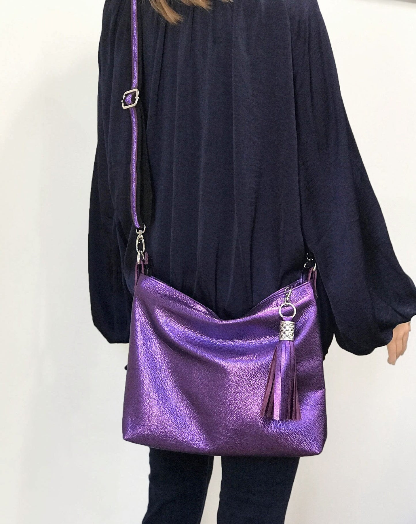 Metallic Purple Purse bag, Crossbody purse