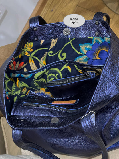 Metallic purple Tote, soft Florentine Italian print metallic leather, free zipper purse