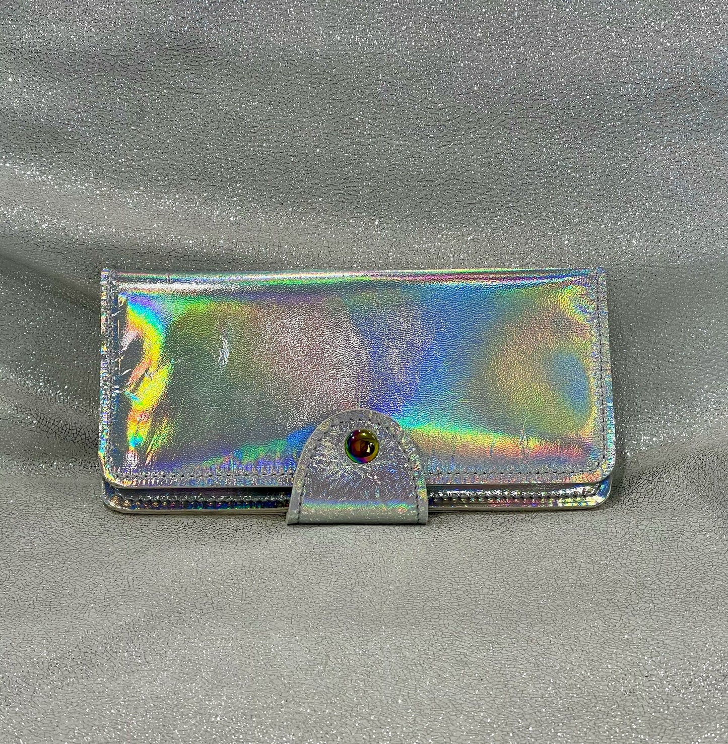 Holographic Iridescent Leather Wallet Purse or wristlet, zipper pocket
