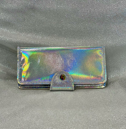 Holographic Iridescent Leather Wallet Purse or wristlet, zipper pocket