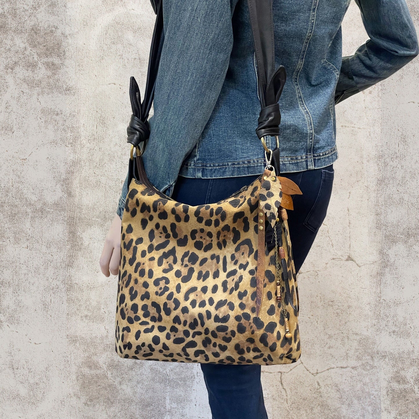 Leopard Print Leather Hobo Crossbody bag