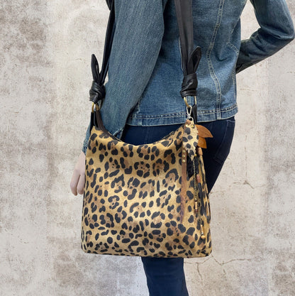 Leopard Print Leather Hobo Crossbody bag