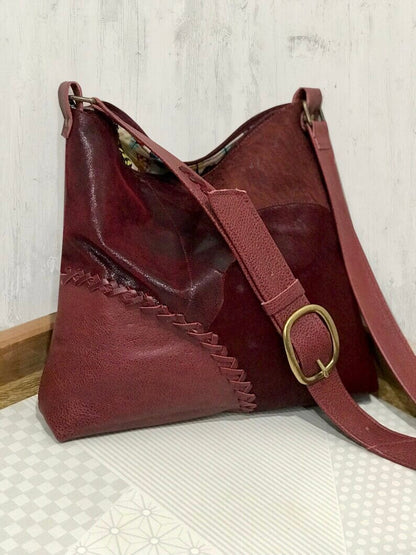 Burgundy vintage cowhide leather crossbody