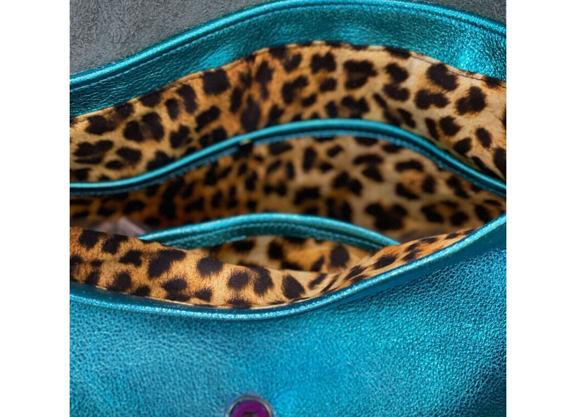 Metallic turquoise crossbody bag