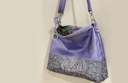 Metallic lavender purple leather bag, Crossbody, Shoulder
