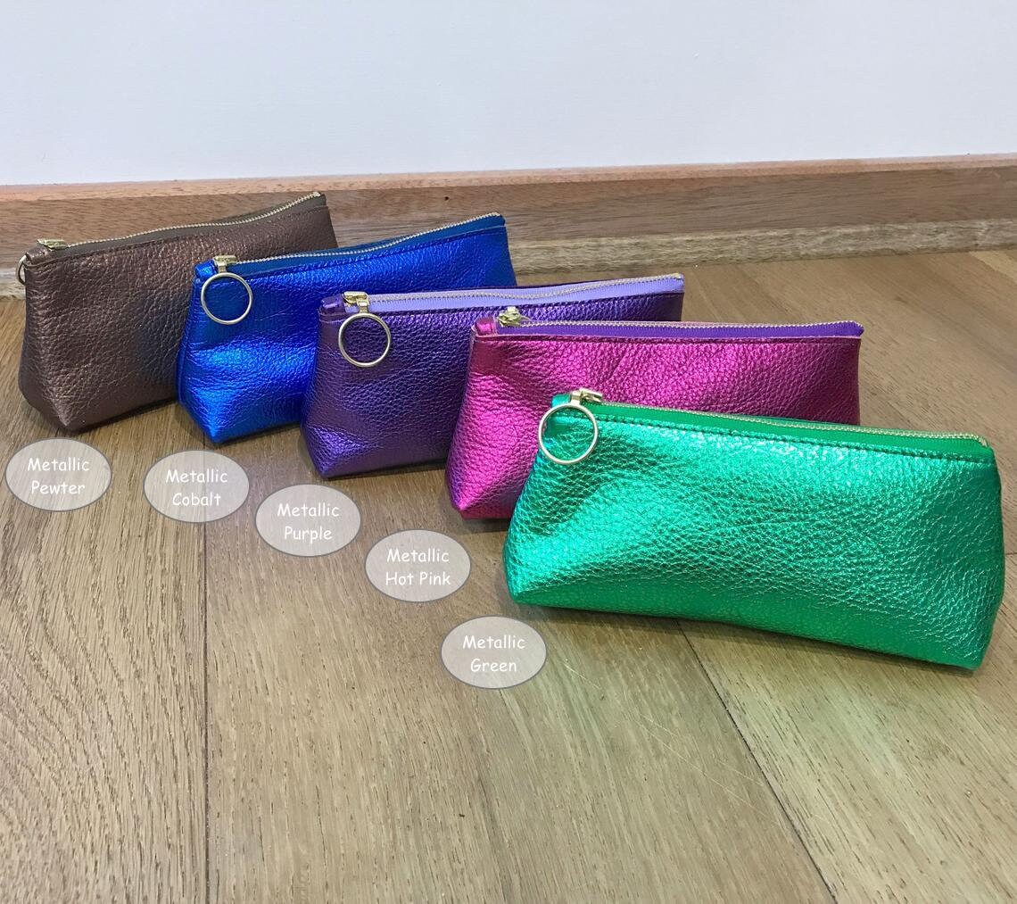 Metallic leather makeup purse