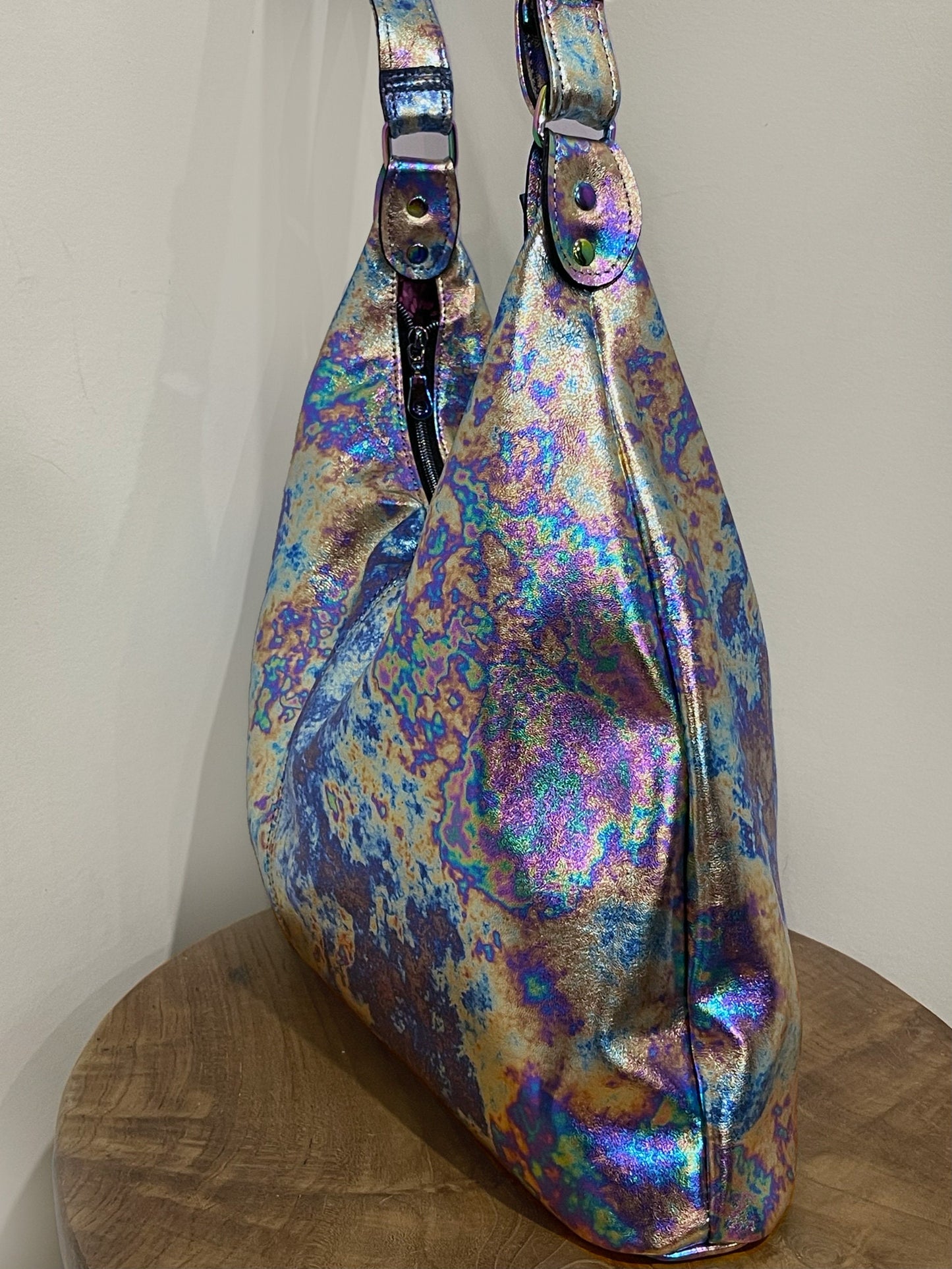 Oil Slick Rainbow Leather Hobo