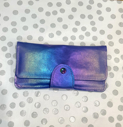 Aurora Rainbow blue tone Leather Wallet Purse or wristlet