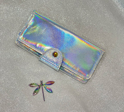Holographic Iridescent Leather Wallet Purse or wristlet, zipper pocket