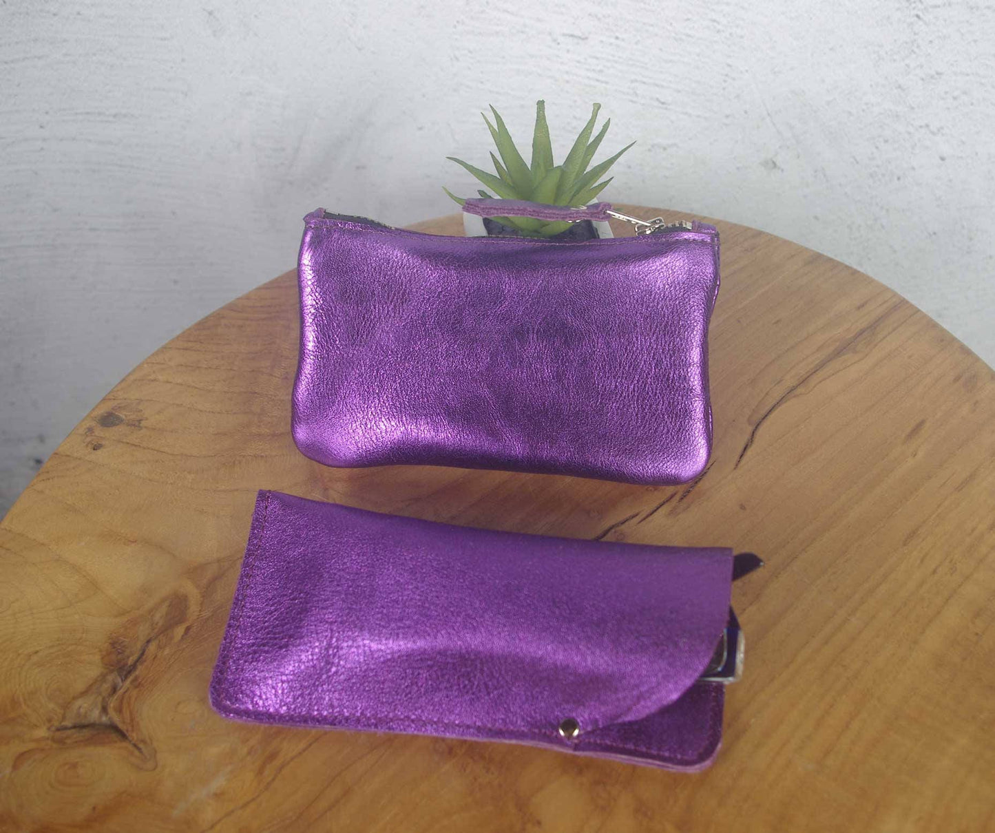 Purple Metallic coin purse, leather gift idea