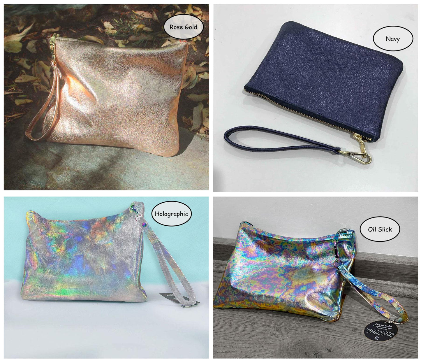 Metallic leather Wristlet, softest leather zipper purse