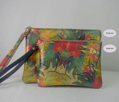 Hot pink or fuchsia metallic leather wristlet or crossbody Bag