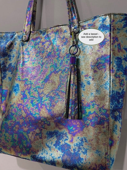 Oil Slick Metallic Leather Tote, free purse