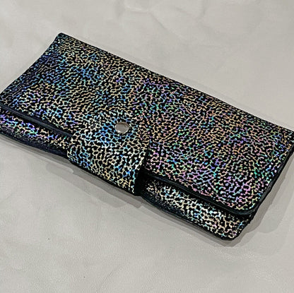 Metallic Rainbow Coral Leather wallet purse with zipper pocket