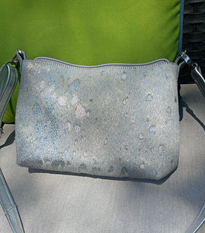 White Holographic Acid Wash Cowhide, Iridescent soft crossbody bag