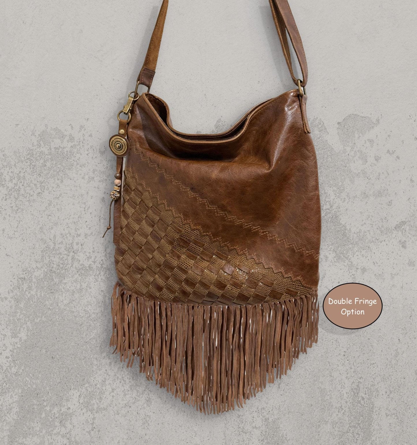 Hand woven vintaged chocolate brown leather Boho crossbody Bag magnet close IN STOCK