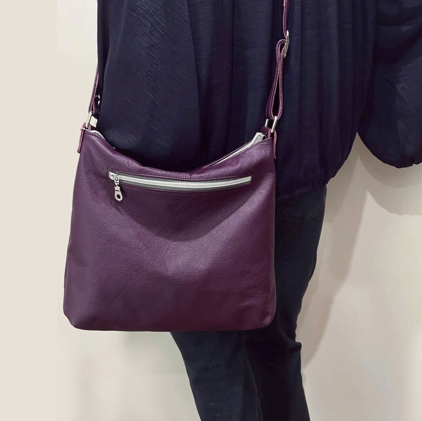 Purple Leather adjustable crossbody bag