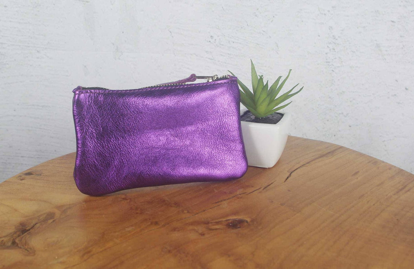 Purple Metallic coin purse, leather gift idea
