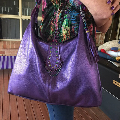 Metallic Purple Italian Hobo Shoulder Bag with Rainbow hardware