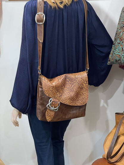 Tooled brown Western Celtic Leather Crossbody