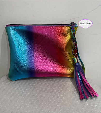 Metallic Rainbow Colours leather Wristlet clutch