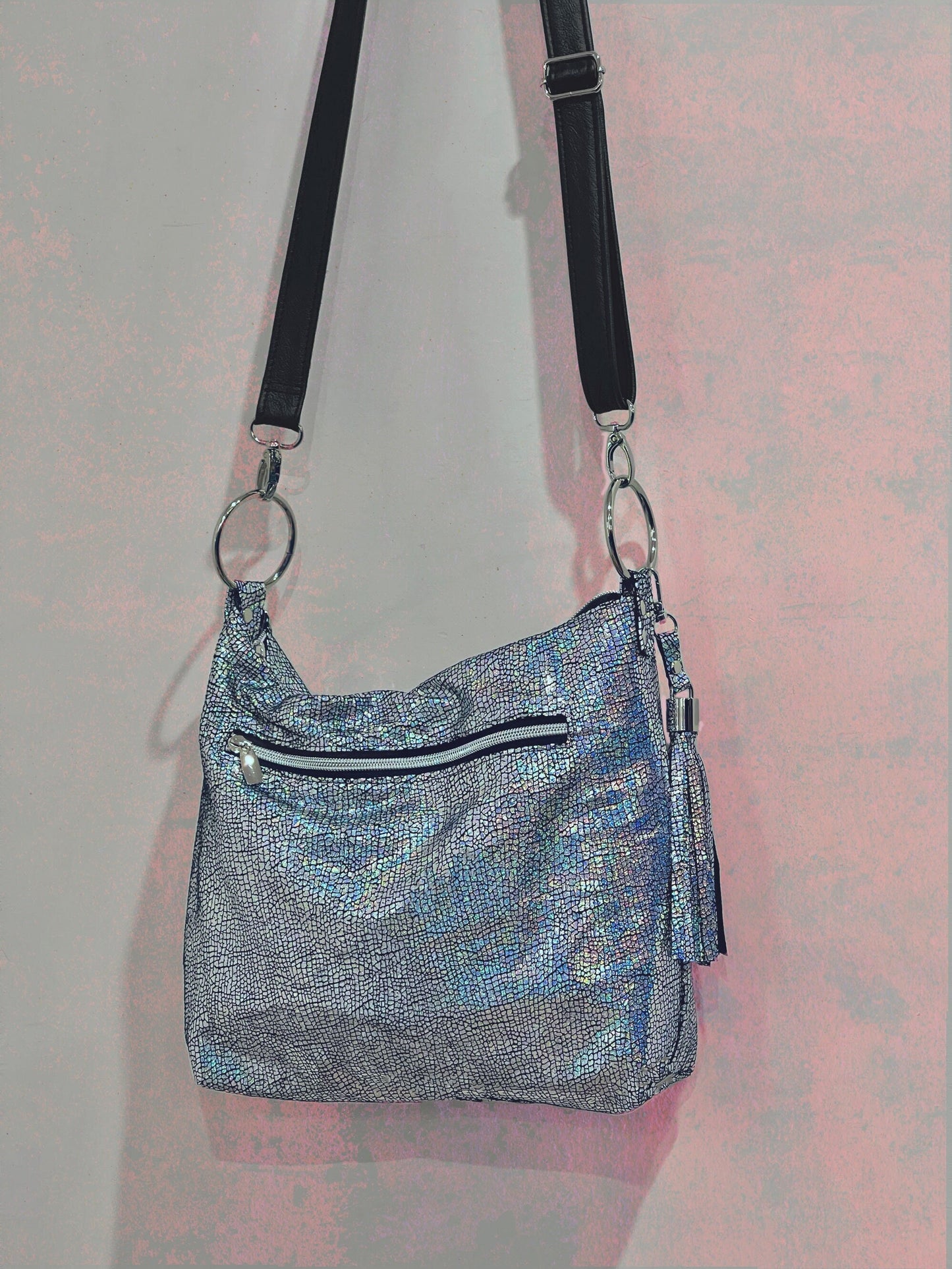 Holographic Silver Iridescent Metallic Crossbody Bag