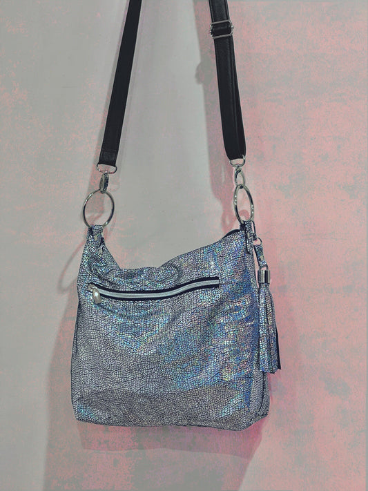 Holographic Silver Iridescent Metallic Crossbody Bag