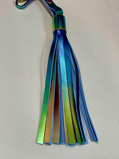 multi coloured leather tassel key chain