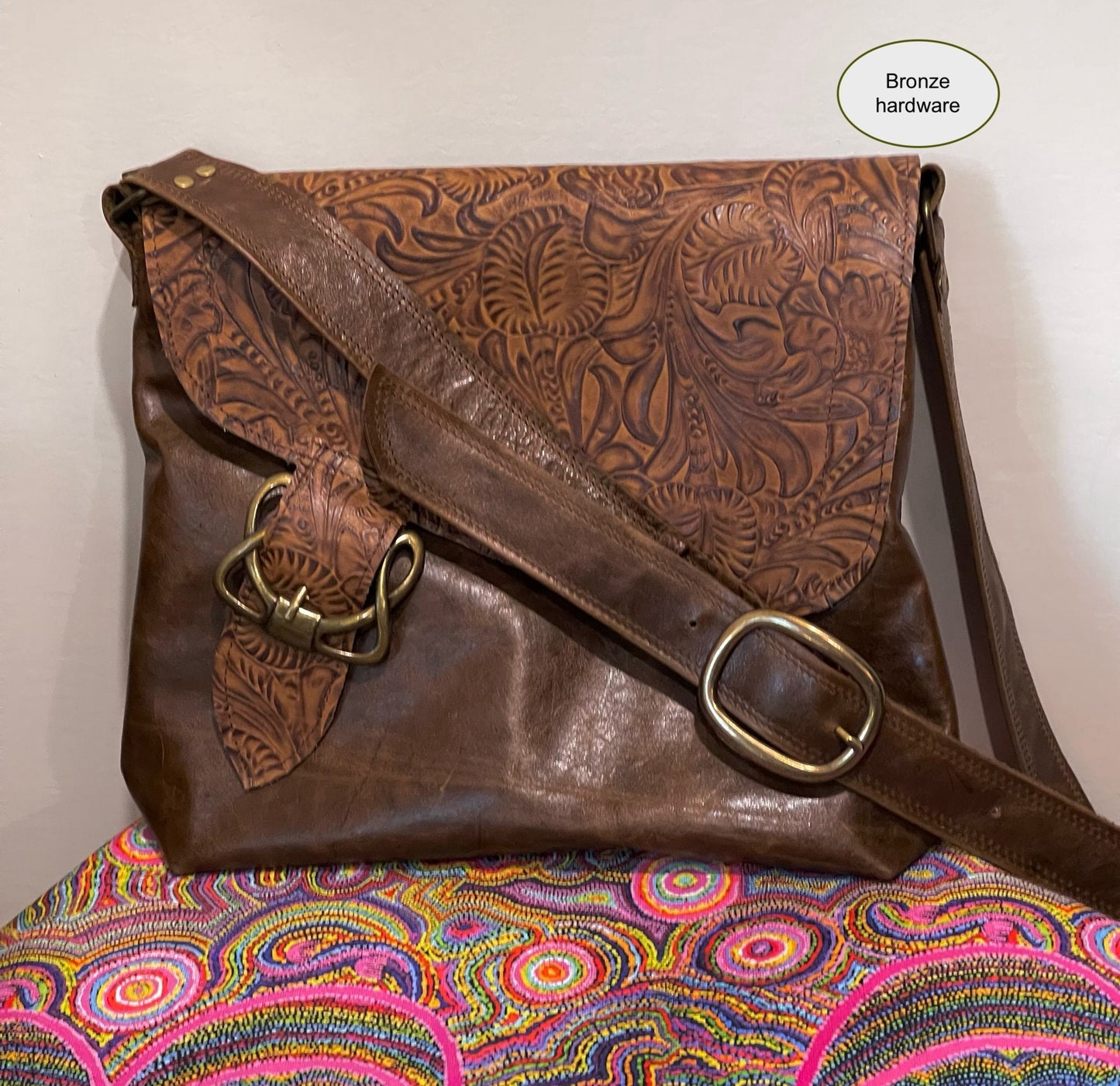 Tooled brown Western Celtic Leather Crossbody