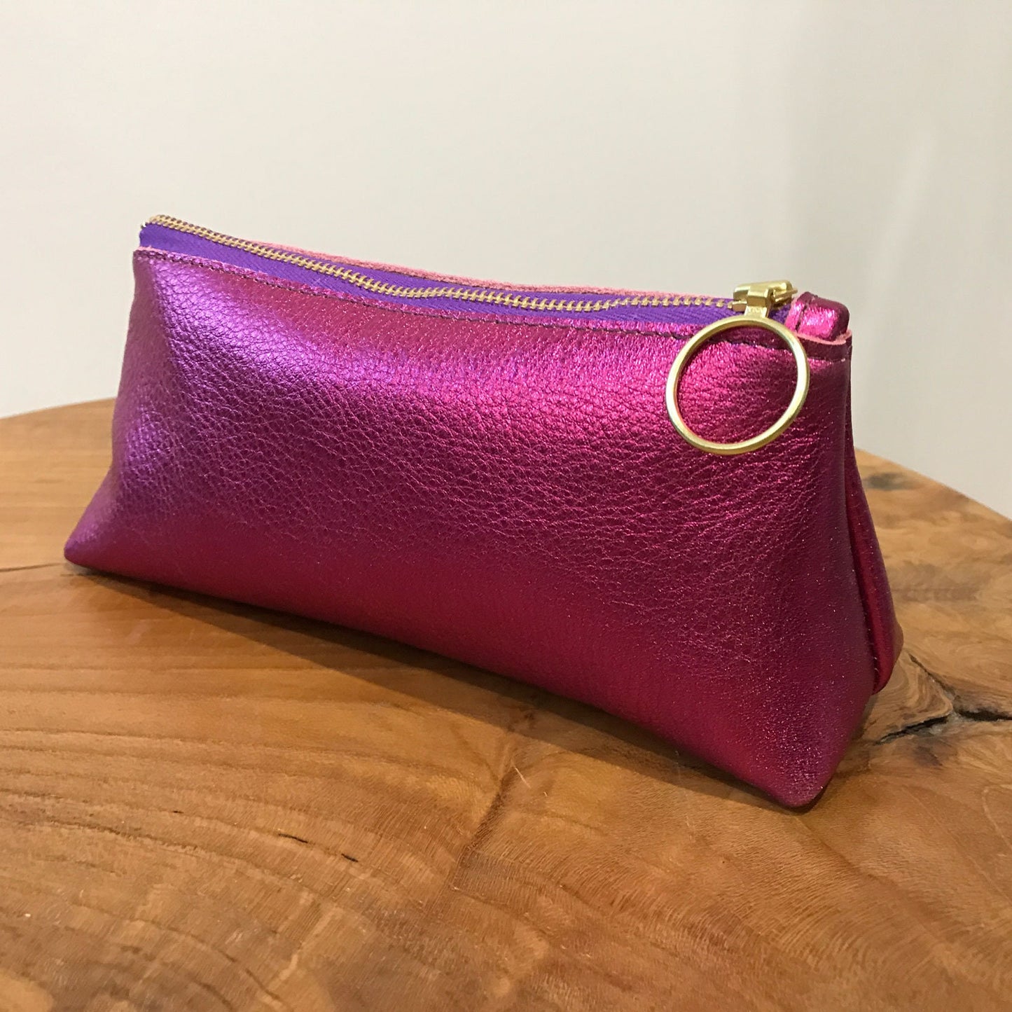 Metallic leather makeup purse