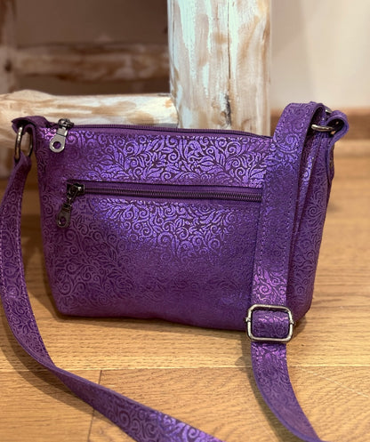 Metallic purple crossbody bag with Pearlised Baroque Pattern