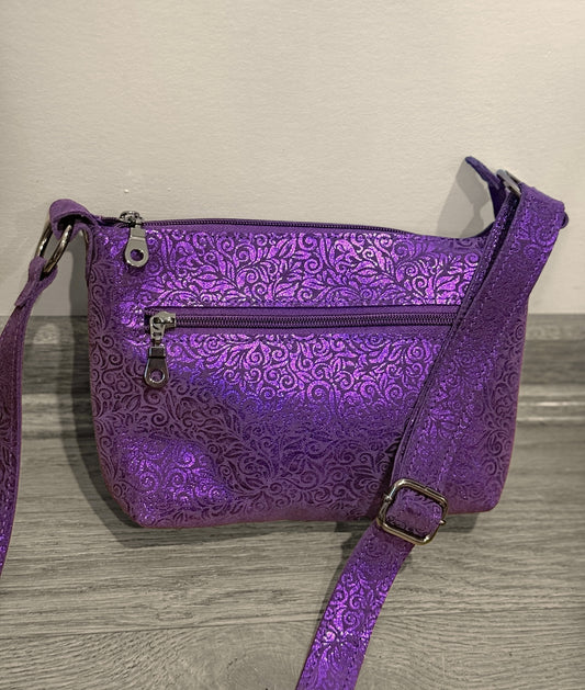 Metallic purple crossbody bag with Pearlised Baroque Pattern