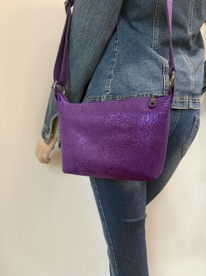 Metallic purple crossbody bag with Pearlised Baroque Pattern