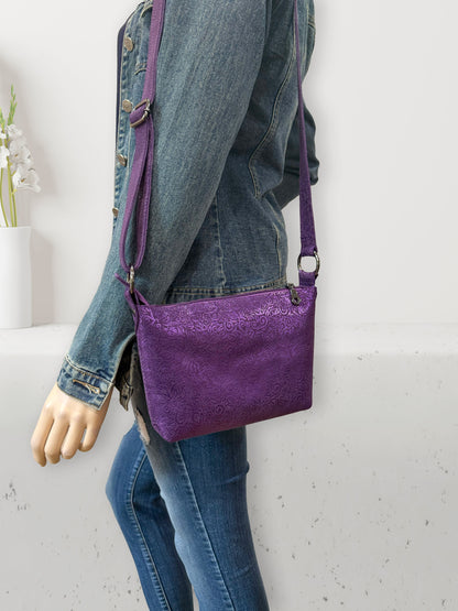 Metallic purple crossbody bag with Pearlised Baroque Pattern