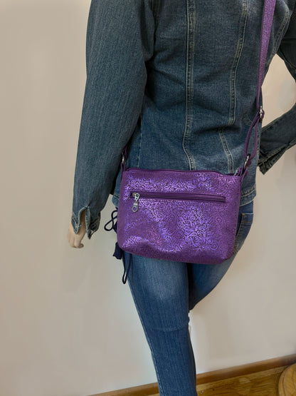 Metallic purple crossbody bag with Pearlised Baroque Pattern