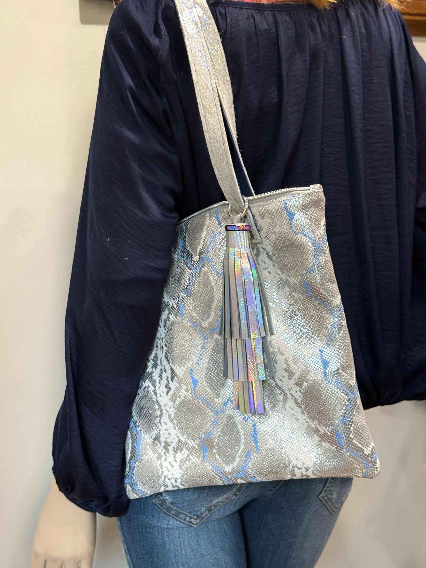 Holographic Iridescent Leather tassel, quality strong hardware, keyring tassel