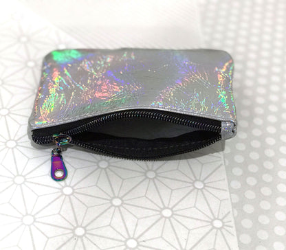 Holographic Rainbow Leather Purse,  coin purse, Italian Leather