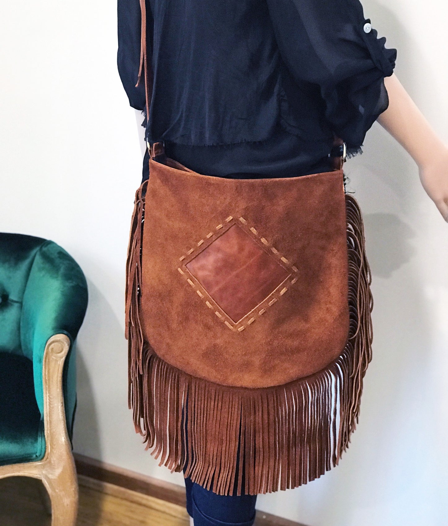 Suede Fringe Bag, Australian Leather hobo