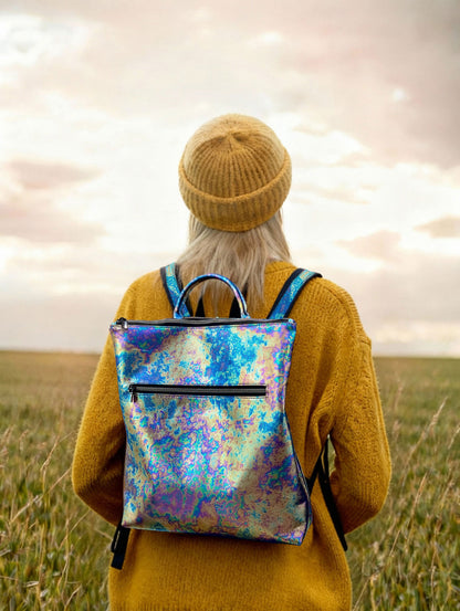 Metallic Oil Slick leather backpack and tote, FREE purse