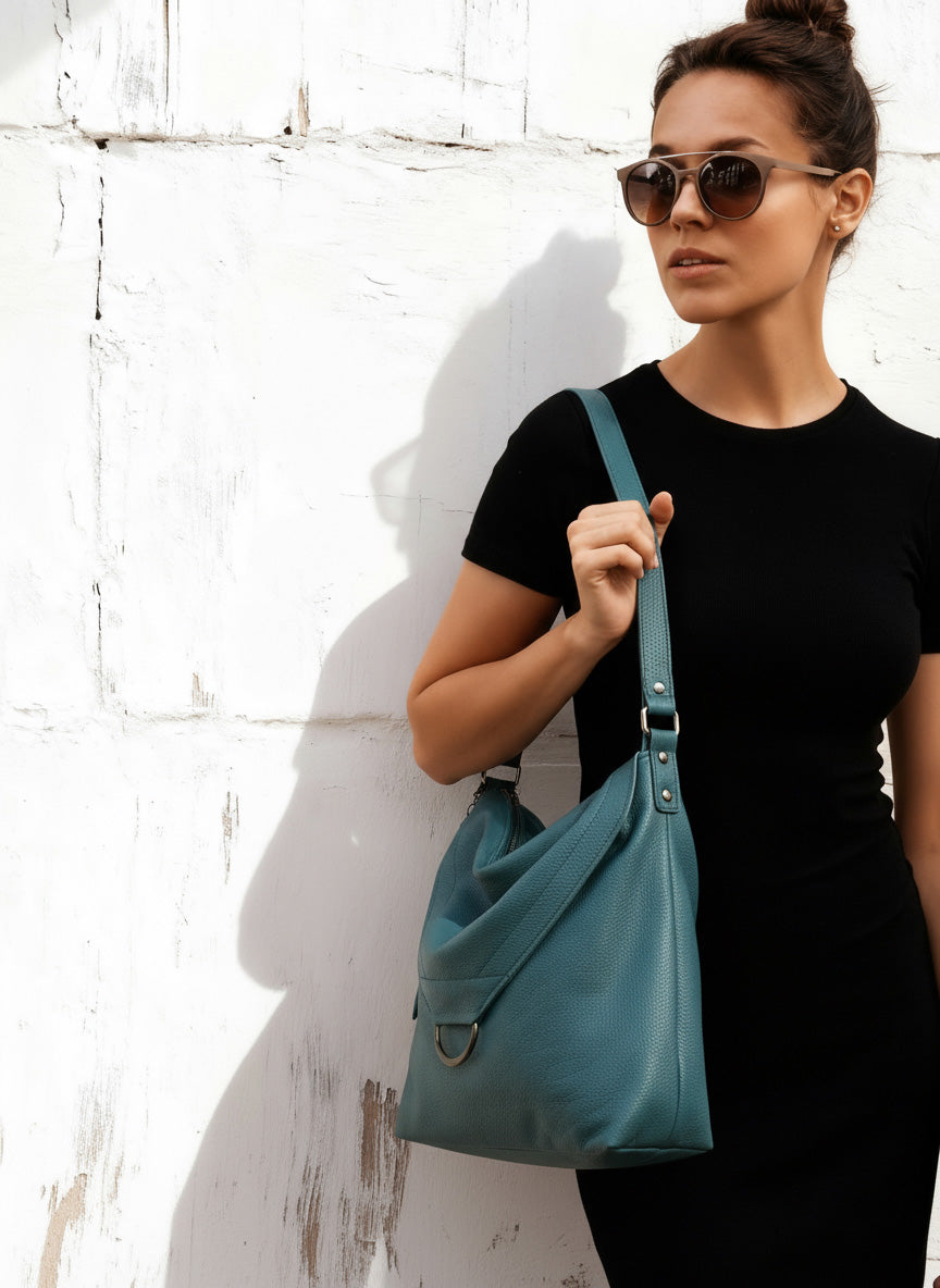 Pebble Teal leather shoulder or crossbody bag