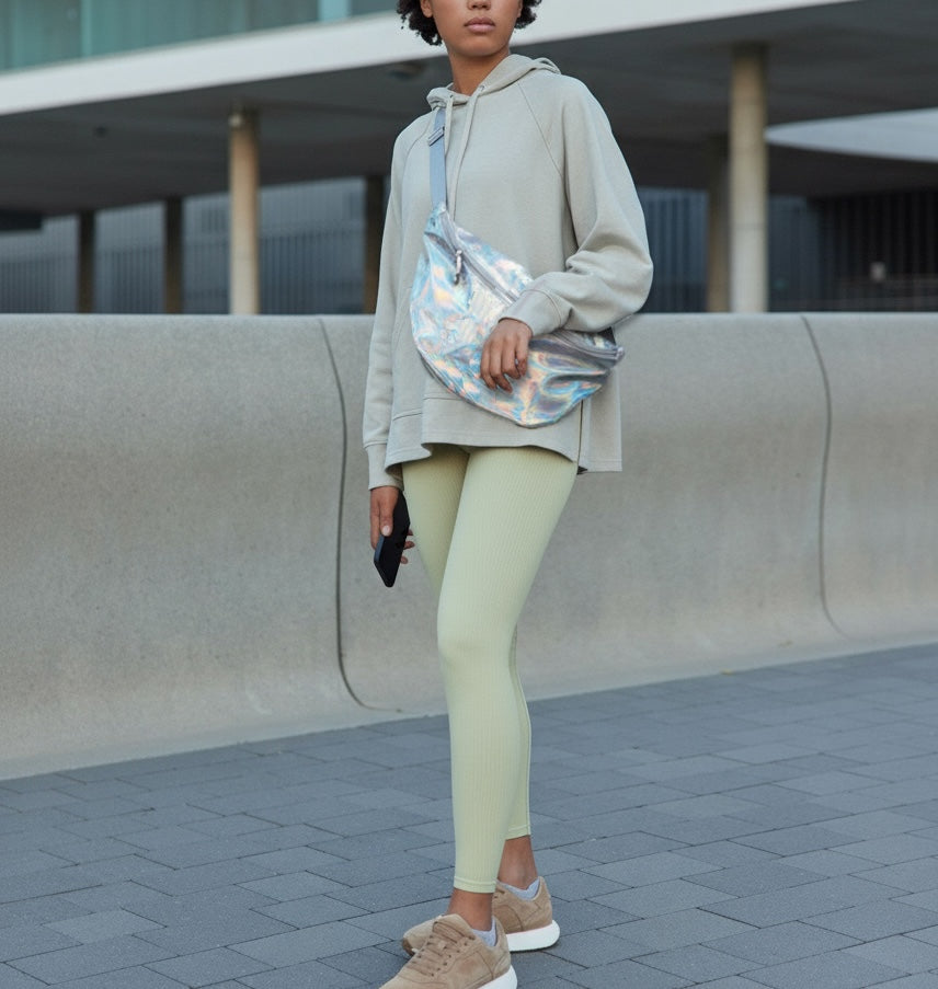 Holographic Oversized Sling bag, Italian Leather