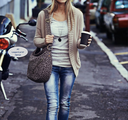 Tooled Taupe Leopard Print Leather Hobo Bag in 2 sizes