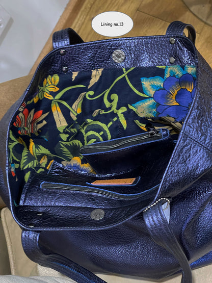 Metallic Cobalt Leather Tote, Soft relaxed luxury metallic leather, free leather purse, electric blue
