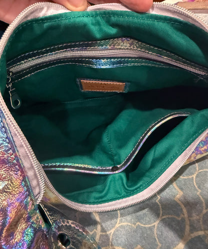 Oil Slick Metallic Leather Fringe Hobo Bag