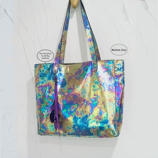 Iridescent tote bag on a white background
