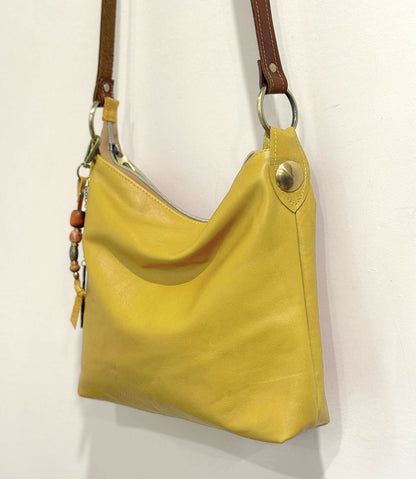 Yellow Crossbody Leather Bag with Oversized Studs