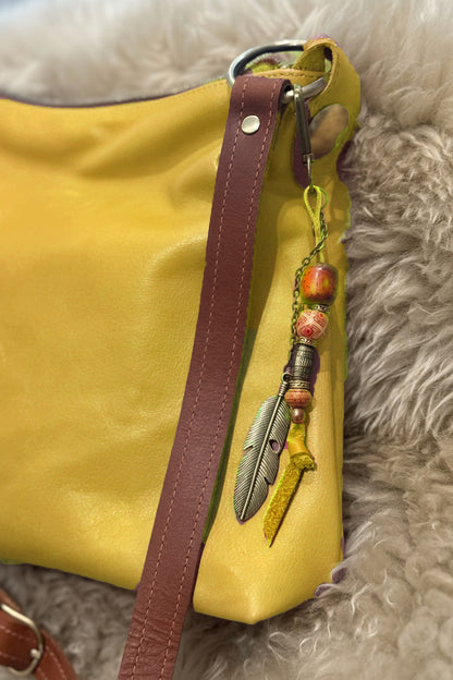 Yellow Crossbody Leather Bag with Oversized Studs