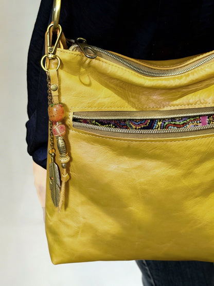 Yellow Crossbody Leather Bag with Oversized Studs